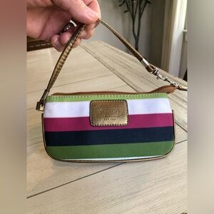 Coach multicolor striped leather trim wallet / wristlet